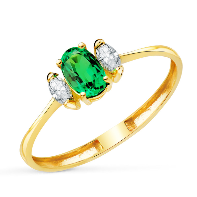 18K SORTIJA ORO AMARILLO DIAMANTES DE LABORATORIO Y ESMERALDA RECRISTALIZADA 6X4 MM 0,40 QT 0,134QT. E - VS2