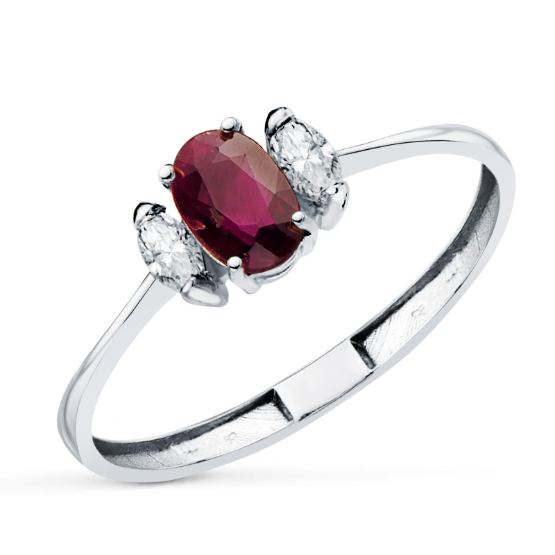 18K SORTIJA ORO BLANCO RUBI FINO 6X4 MM 0,55 QT Y DIAMANTES LABORATORIO 0,134QT. VS2 - E