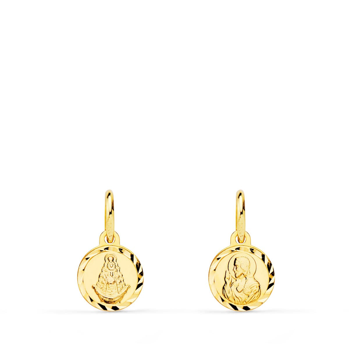 18K ESCAPULARIO MINI LENTEJA ORO AMARILLO MINI VIRGEN DEL ROCIO Y CORAZON DE JESUS TALLADO 8 MM