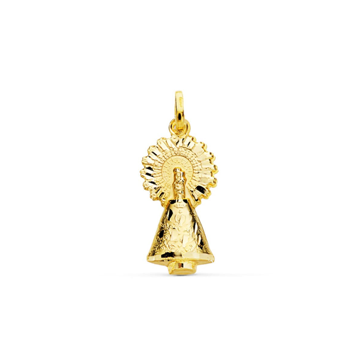 18K MEDALLA ORO AMARILLO VIRGEN DEL PILAR SILUETA TALLADA 26 MM