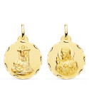 18K MEDALLA ORO AMARILLO ESCAPULARIO ORO AMARILLO VIRGEN DE LAS ANGUSTIAS Y CORAZON DE JESUS TALLADA 22 MM