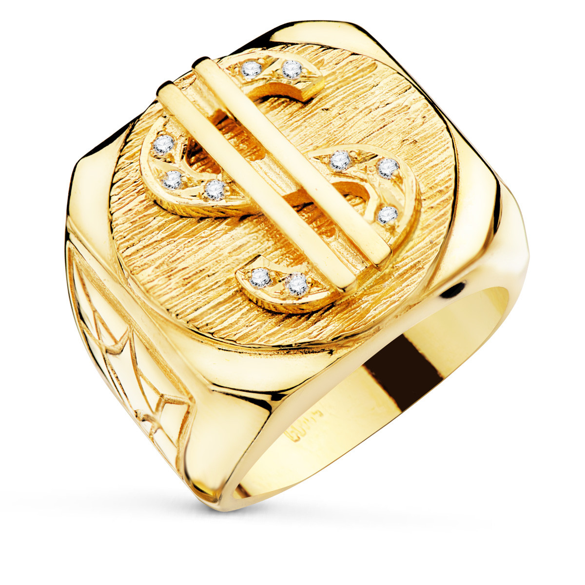 18K SELLO ORO AMARILLO MACIZO DOLAR CON CIRCONITA ANCHO 22X20 MM