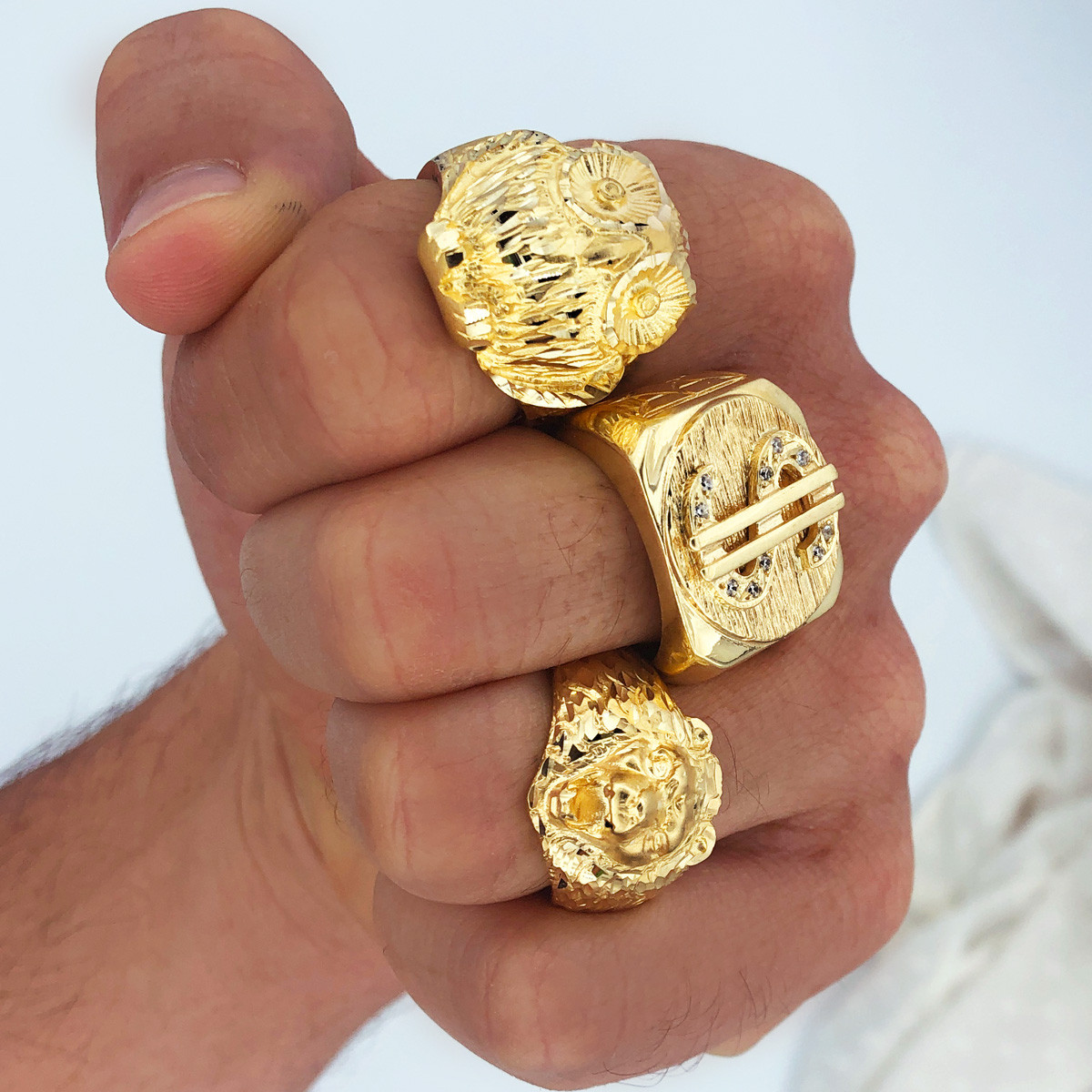 18K SELLO ORO AMARILLO MACIZO DOLAR CON CIRCONITA ANCHO 22X20 MM