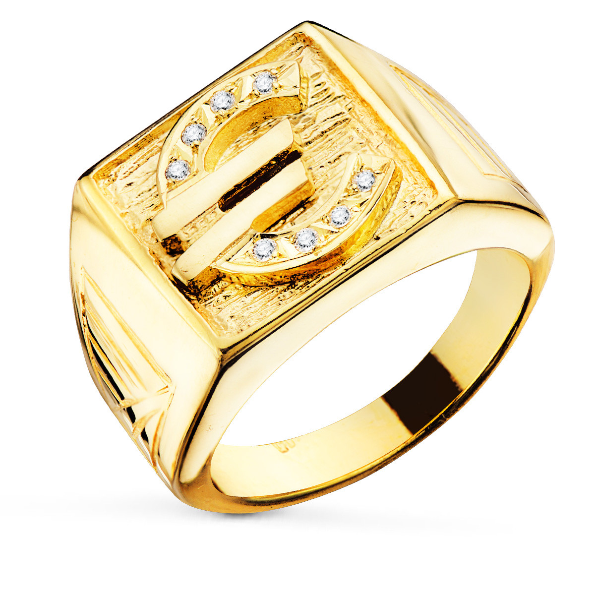 18K SELLO ORO AMARILLO CABALLERO EURO CON CIRCONITA 16X16 MM