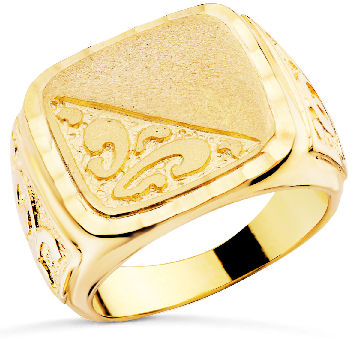 18K SELLO ORO AMARILLO CABALLERO MACIZO TALLADO BRILLO CABEZA: 20X19 MM