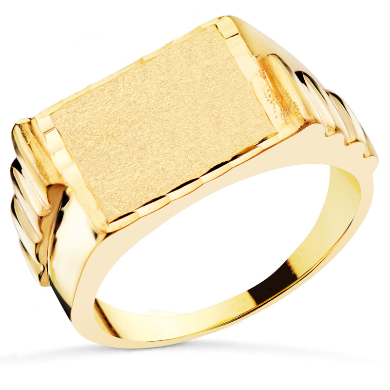 18K SELLO ORO AMARILLO CABALLERO MACIZO CUADRADO 12 X 14MM