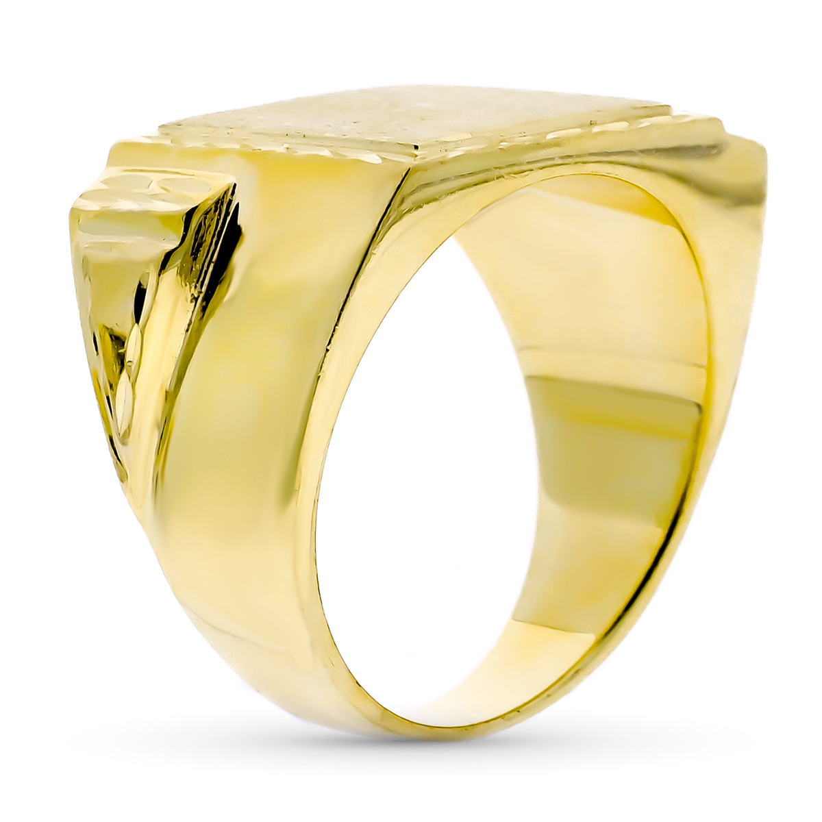 18K SELLO ORO AMARILLO CABALLERO MACIZO CUADRADO 12 X 14MM