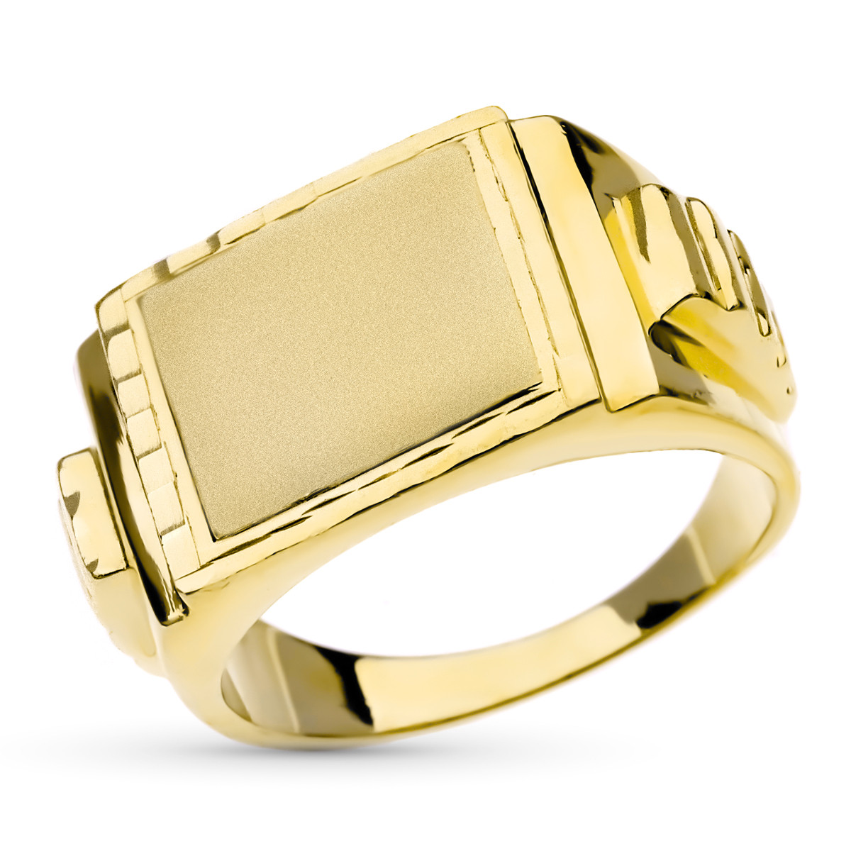 18K SELLO MACIZO CABALLERO ORO AMARILLO TALLADO CABEZA CUADRADA 20 X15 MM