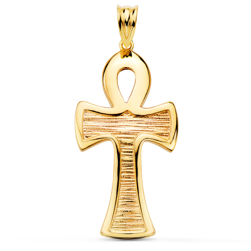 18K CRUZ DE LA VIDA EGIPCIA ORO AMARILLO BRILLO 34 X 18 MM . AMULETO EGIPCIO ANKH