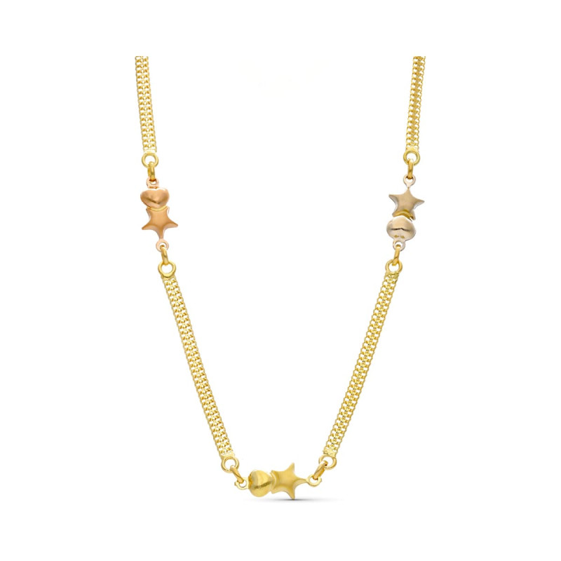 18K GARGANTILLA ORO TRICOLOR MALLA Y ESTRELLAS
