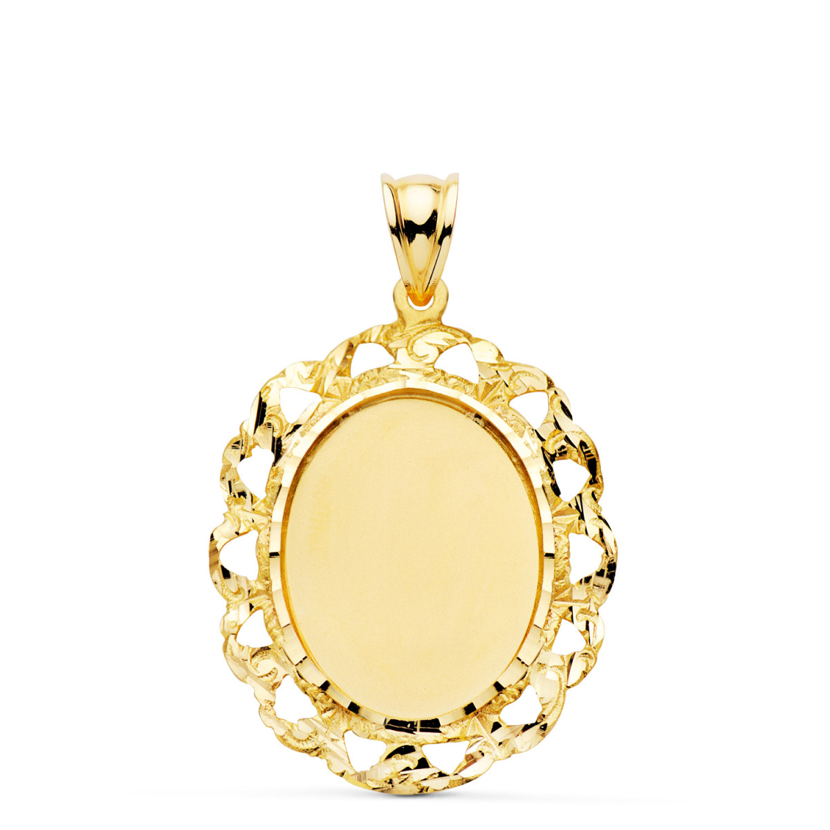 18K PLACA CHAPA CERCO ORO AMARILLO FILIGRANA TALLADO 33X25 MM PLACA CHAPA GRABAR 21X16 MM