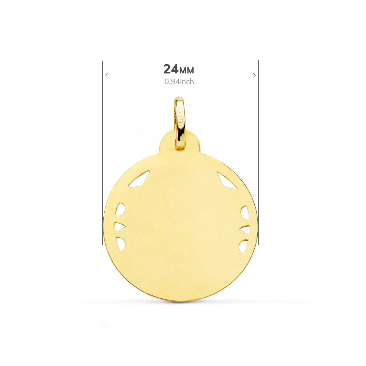 18K MEDALLA ORO AMARILLO CRISTO SAGRADO CORAZON DE JESUS HELICE CALADA 24 MM