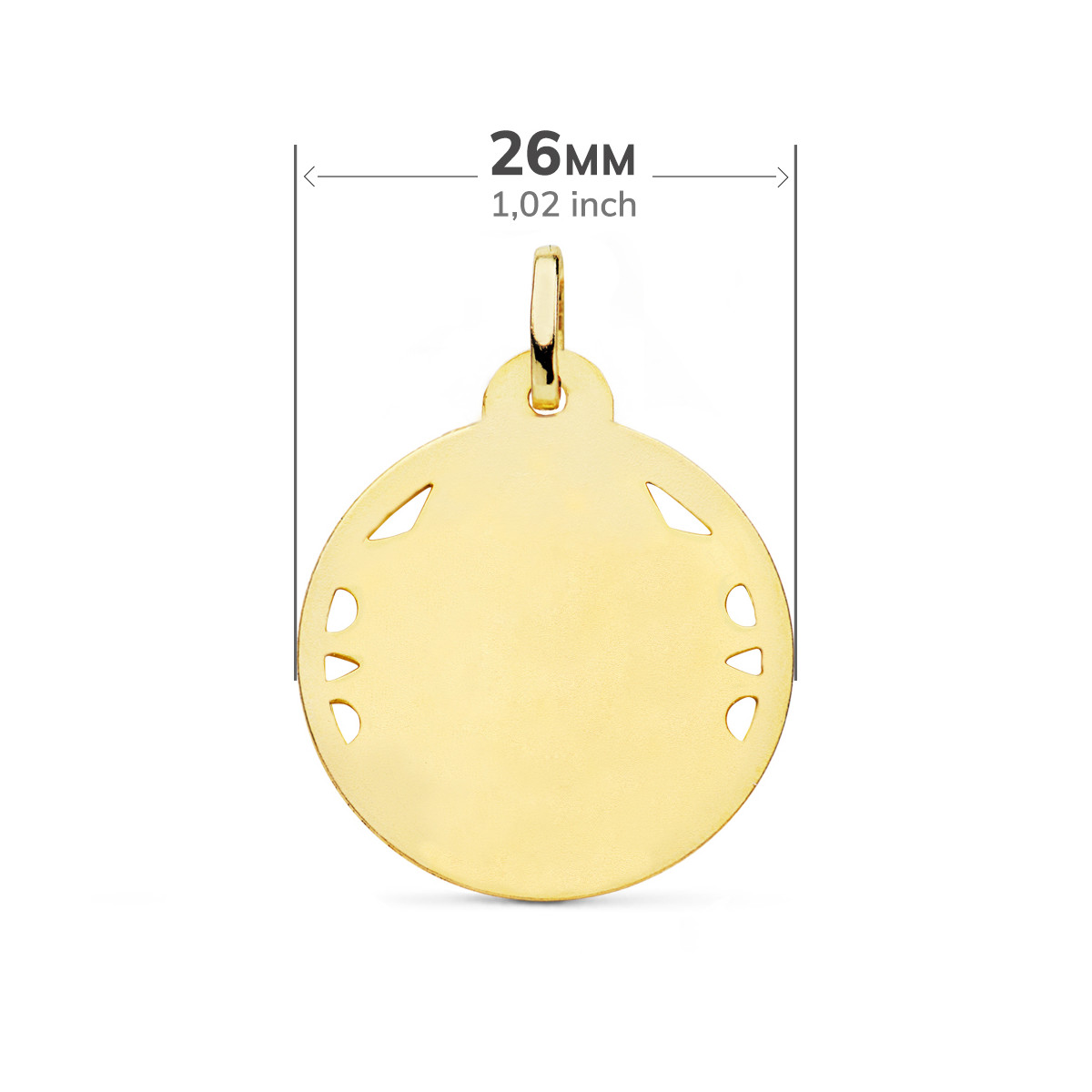 18K MEDALLA ORO AMARILLO CRISTO SAGRADO CORAZON DE JESUS HELICE CALADA 26 MM