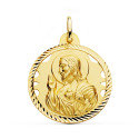 18K MEDALLA ORO AMARILLO CRISTO SAGRADO CORAZON DE JESUS CALADO CERCO HELICE TALLADO 28 MM