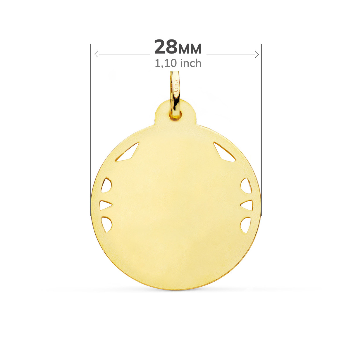 18K MEDALLA ORO AMARILLO CRISTO SAGRADO CORAZON DE JESUS CALADO CERCO HELICE TALLADO 28 MM