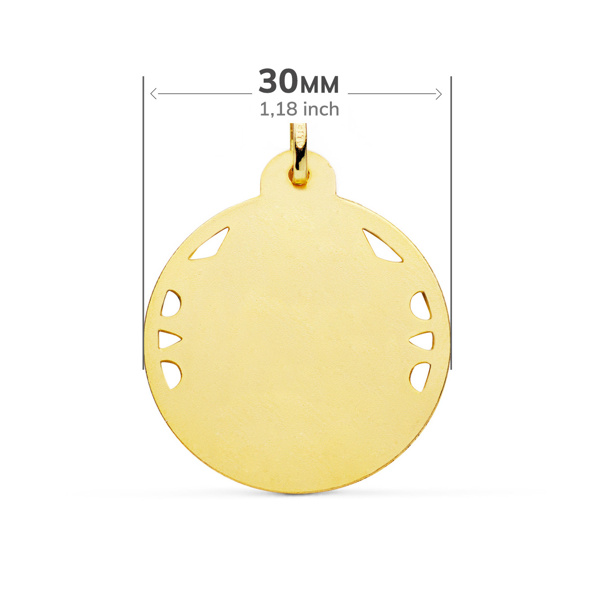 18K MEDALLA ORO AMARILLO CRISTO SAGRADO CORAZON DE JESUS CALADO CERCO HELICE TALLADO 30 MM