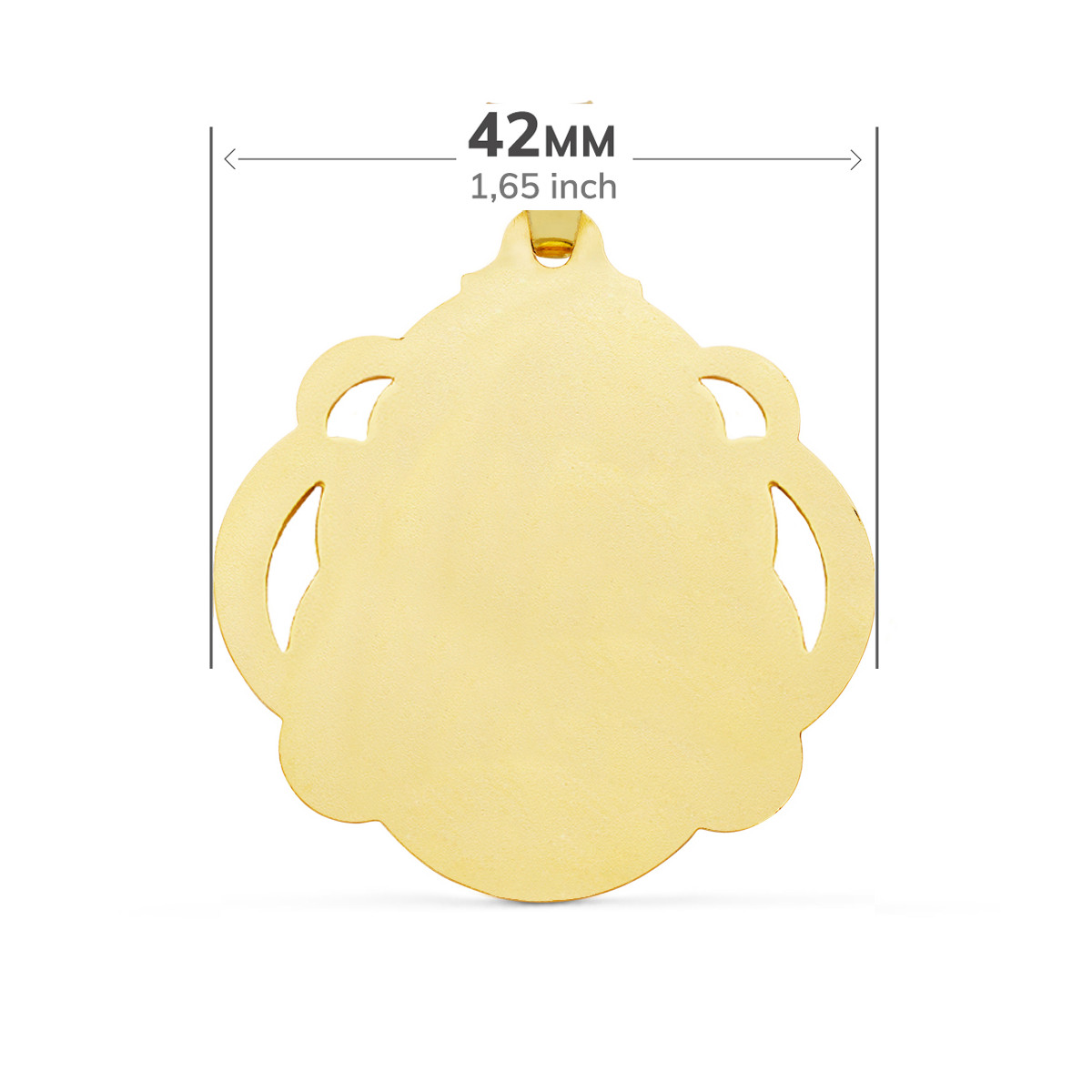 18K MEDALLA ORO AMARILLO CRISTO  SAGRADO CORAZON DE JESUS PANDERETA CALADA 42 MM