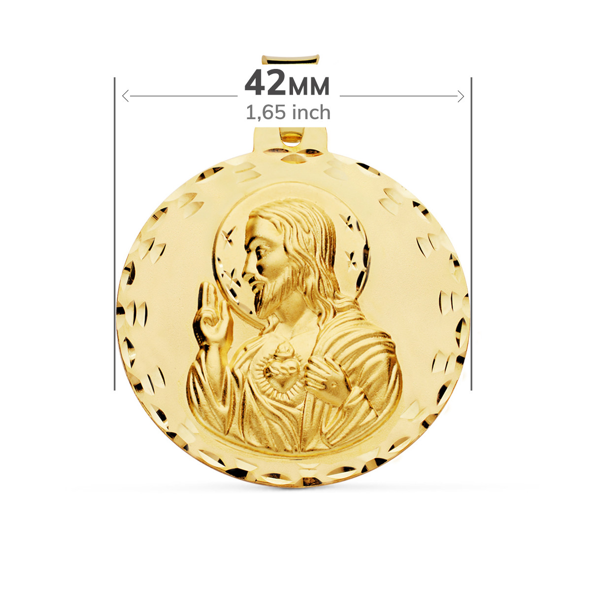 18K ESCAPULARIO ORO AMARILLO TALLADO VIRGEN DEL CARMEN Y CORAZON DE JESUS 42 MM