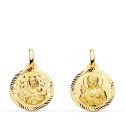 18K ESCAPULARIO ORO AMARILLO HELICE CALADO VIRGEN CARMEN Y CORAZON DE JESUS 16 MM