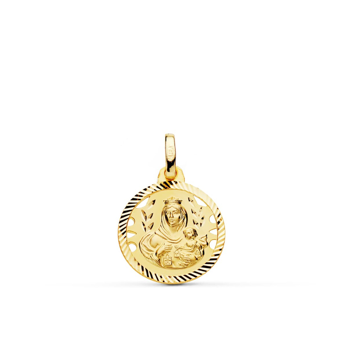 18K ESCAPULARIO ORO AMARILLO HELICE CALADO VIRGEN CARMEN Y CORAZON DE JESUS 16 MM