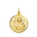 18K ESCAPULARIO ORO AMARILLO HELICE CALADO VIRGEN CARMEN Y CORAZON DE JESUS 24 MM
