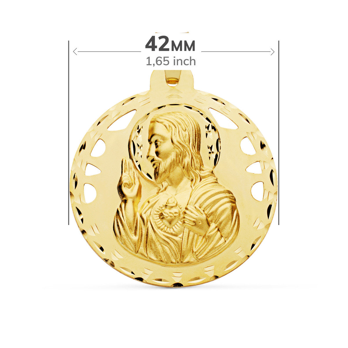 18K ESCAPULARIO ORO AMARILLO CALADO TALLADO ORO AMARILLO VIRGEN CARMEN Y CORAZON DE JESUS 42 MM