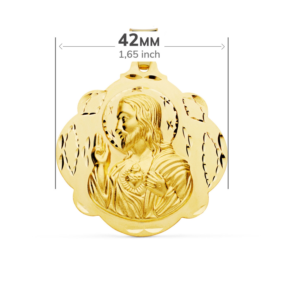 18K ESCAPULARIO ORO AMARILLO PANDERETA VIRGEN DEL CARMEN Y CORAZON DE JESUS 42 MM