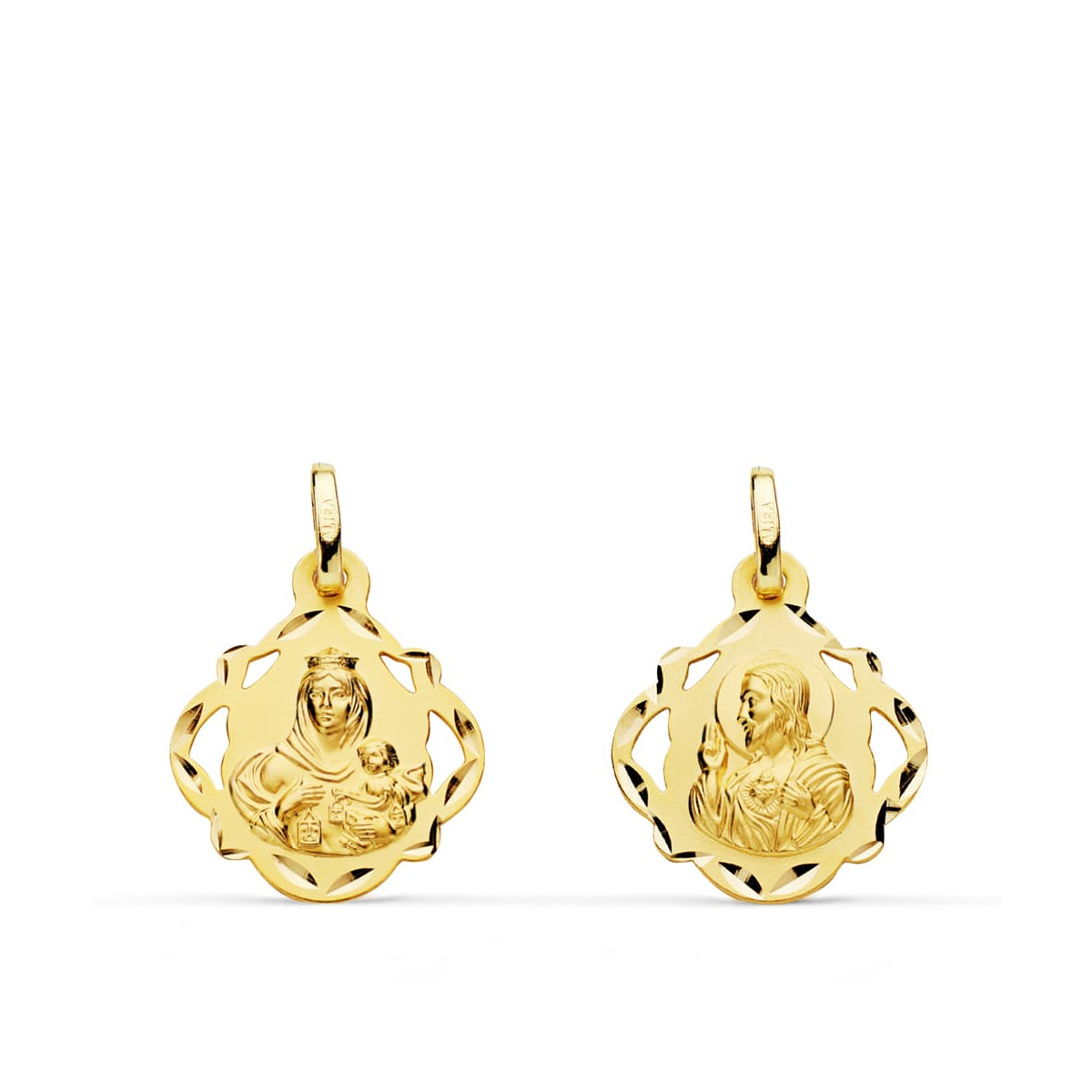 18K ESCAPULARIO ORO AMARILLO ORO AMARILLO VIRGEN DEL CARMEN Y CORAZON DE JESUS 16 MM