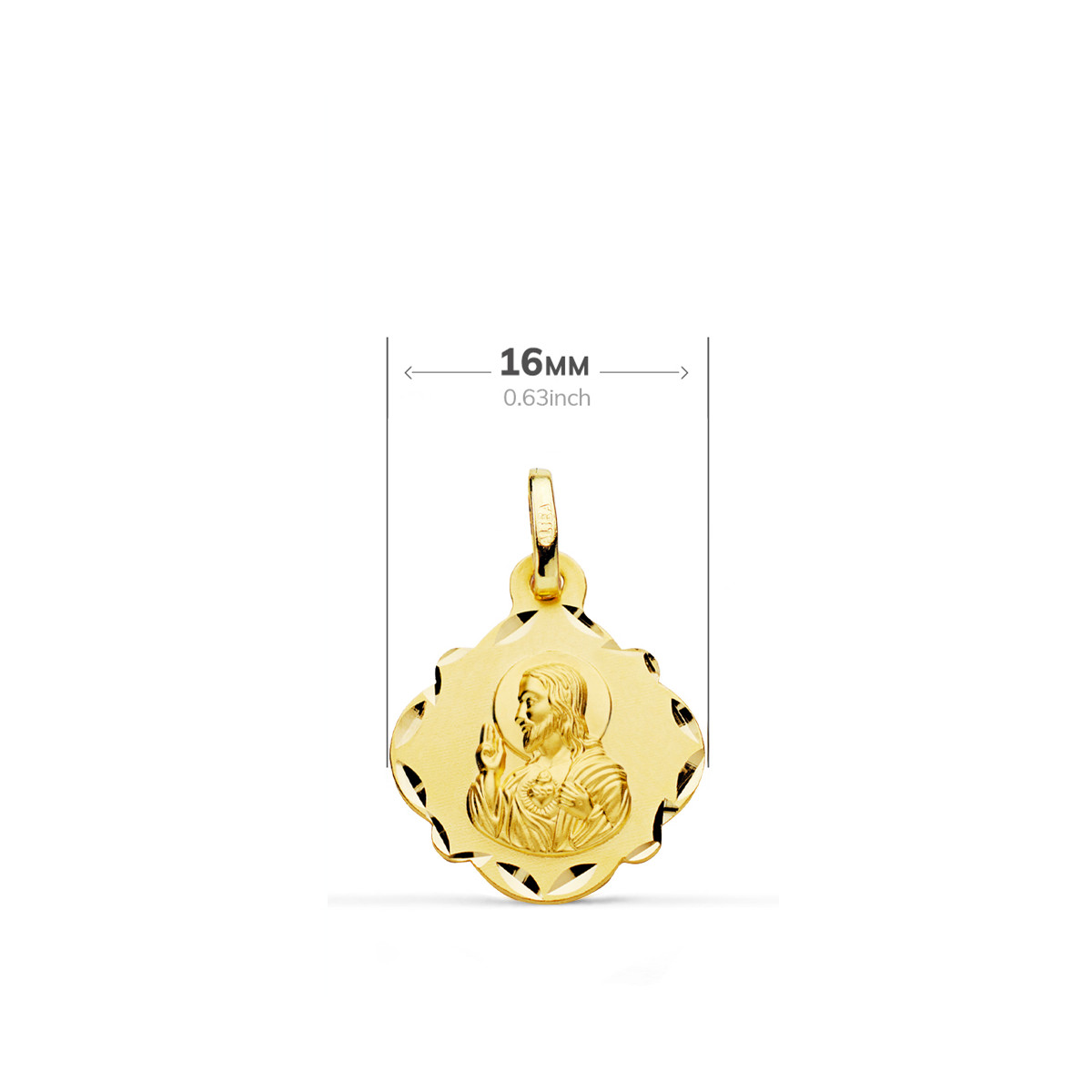 18K ESCAPULARIO ORO AMARILLO ORO AMARILLO VIRGEN DEL CARMEN Y CORAZON DE JESUS 16 MM