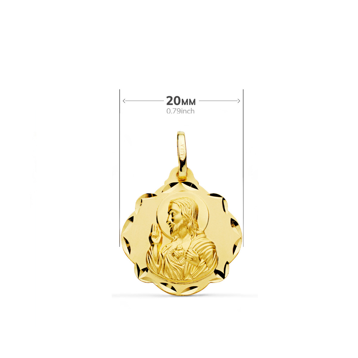 18K ESCAPULARIO ORO AMARILLO PANDERETA VIRGEN DEL CARMEN Y CORAZON DE JESUS 20 MM