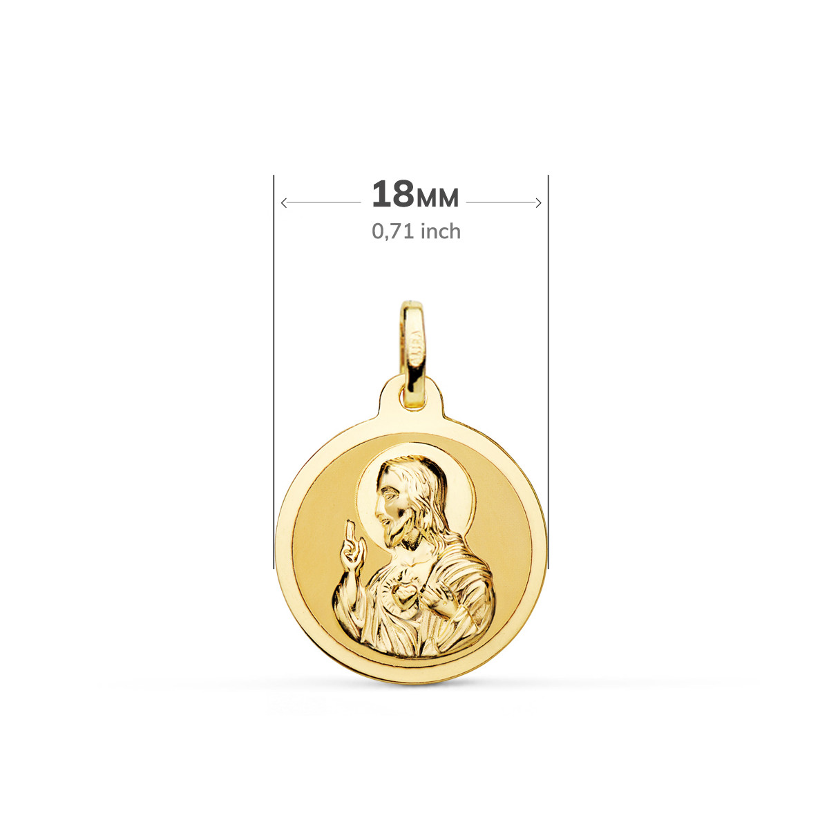 18K ESCAPULARIO ORO AMARILLO ORO AMARILLO BRILLO VIRGEN DEL CARMEN Y CORAZON DE JESUS 18 MM