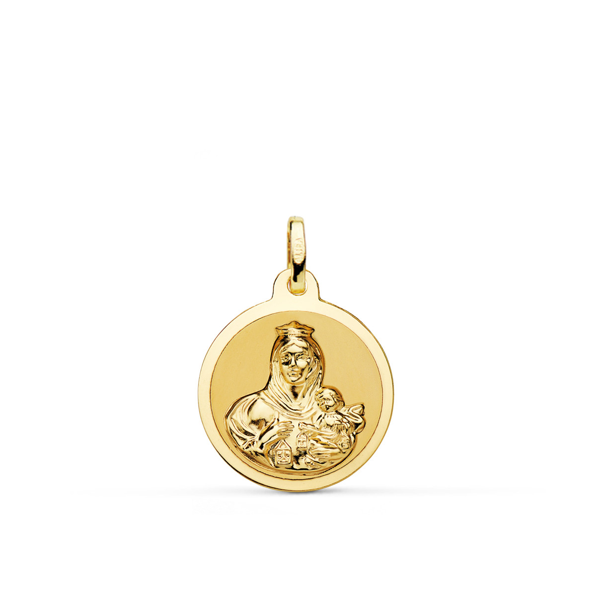 18K ESCAPULARIO ORO AMARILLO ORO AMARILLO BRILLO VIRGEN DEL CARMEN Y CORAZON DE JESUS 18 MM