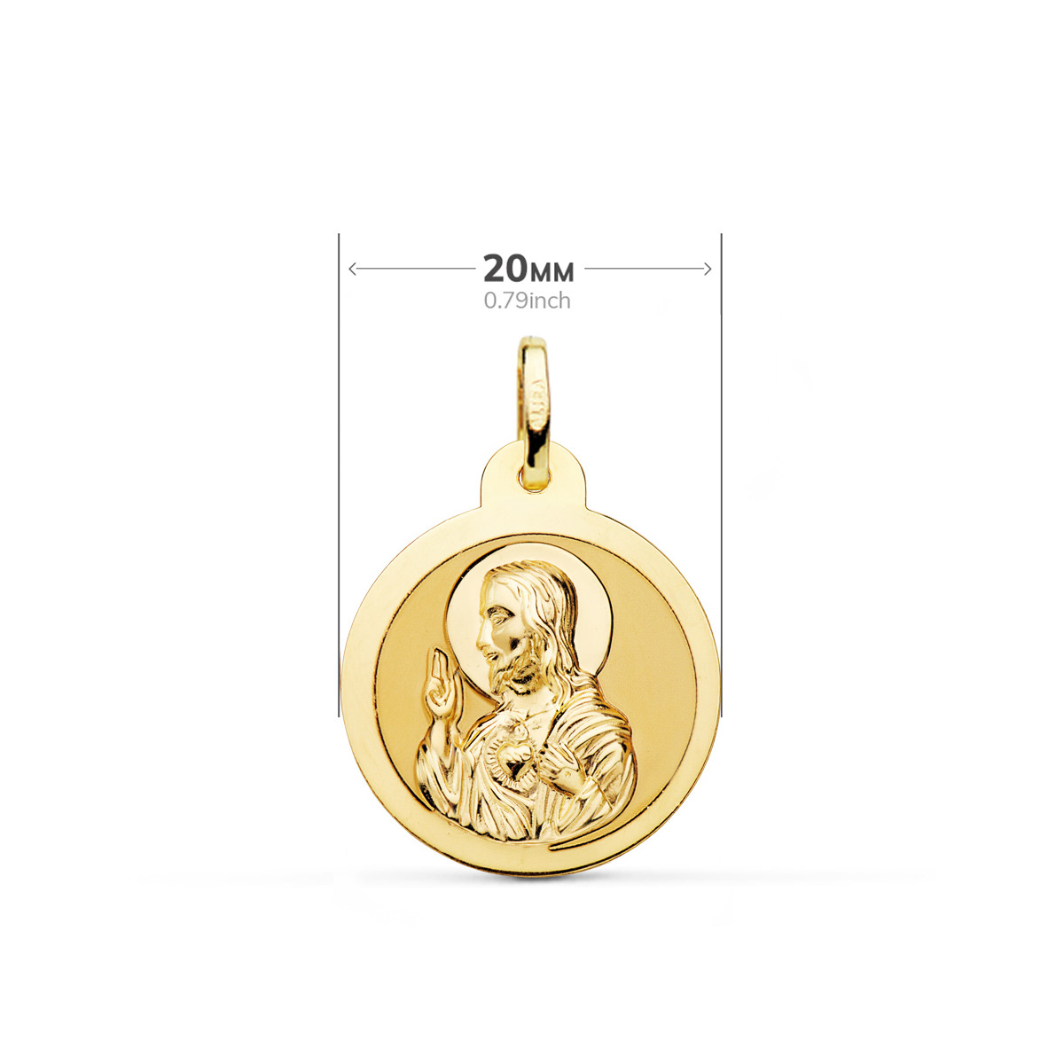 18K ESCAPULARIO ORO AMARILLO ORO AMARILLO BRILLO VIRGEN DEL CARMEN Y CORAZON DE JESUS 20 MM