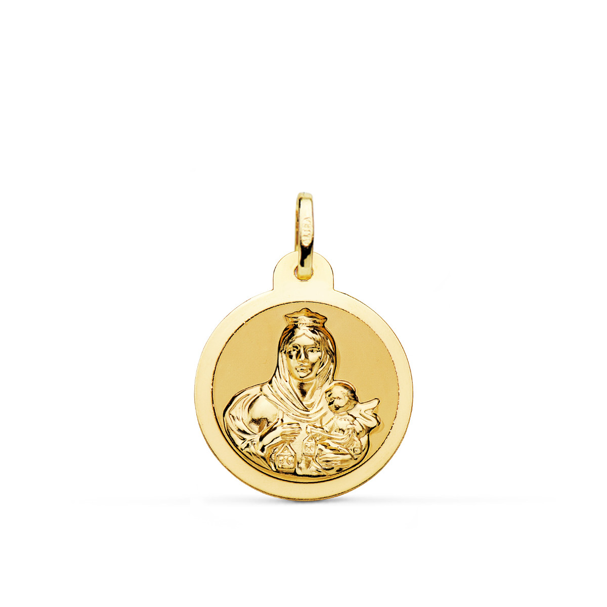 18K ESCAPULARIO ORO AMARILLO ORO AMARILLO BRILLO VIRGEN DEL CARMEN Y CORAZON DE JESUS 20 MM