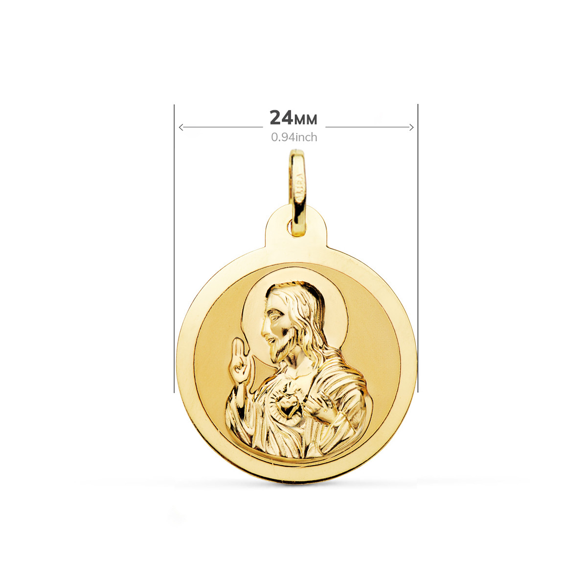 18K ESCAPULARIO ORO AMARILLO ORO AMARILLO BRILLO VIRGEN DEL CARMEN CORAZON JESUS 24 MM