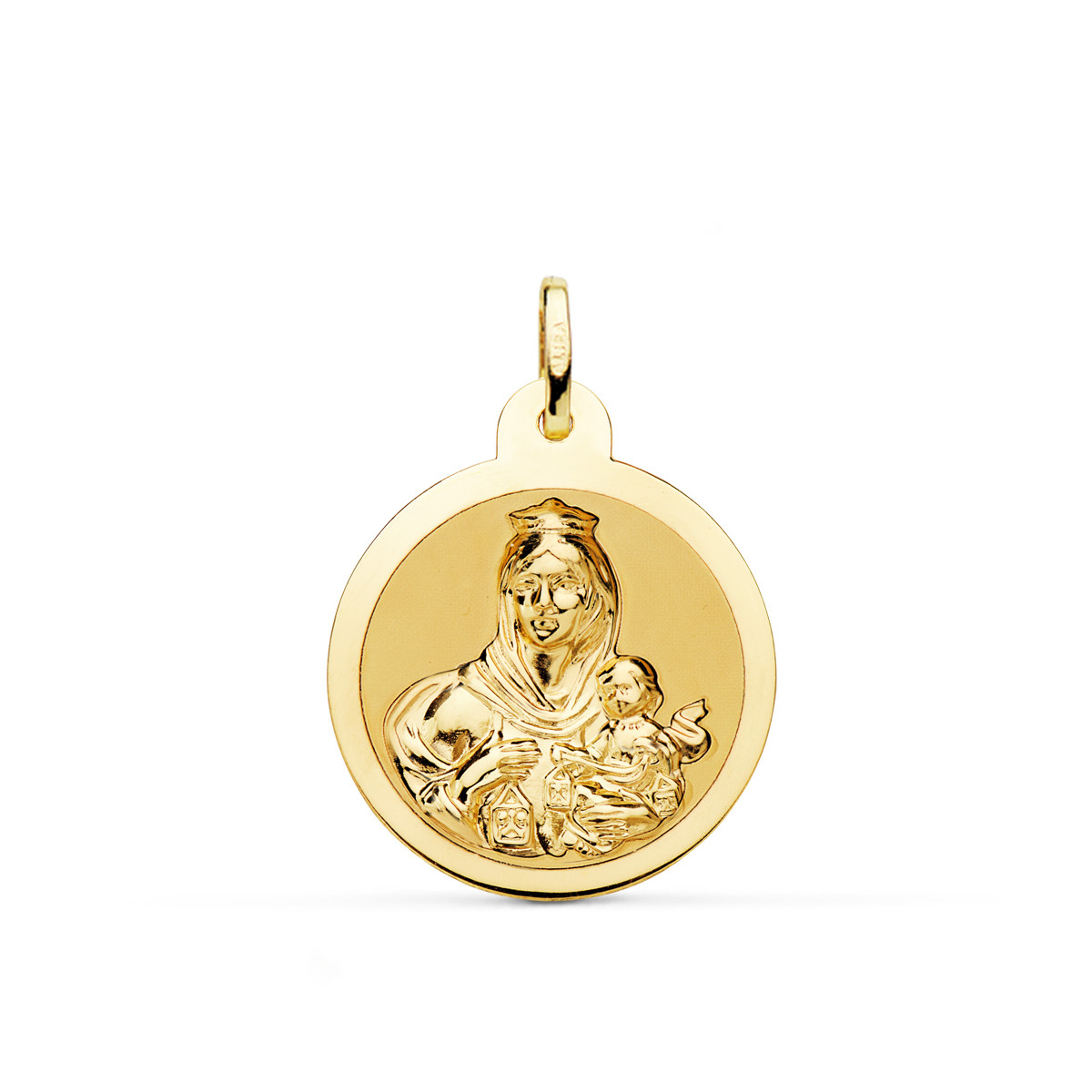 18K ESCAPULARIO ORO AMARILLO ORO AMARILLO BRILLO VIRGEN DEL CARMEN CORAZON JESUS 24 MM