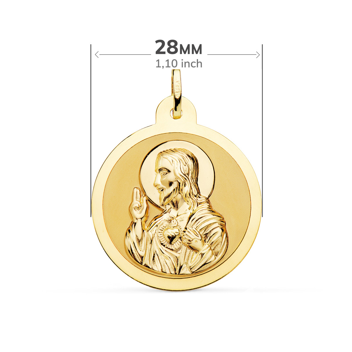 18K ESCAPULARIO ORO AMARILLO ORO AMARILLO BRILLO VIRGEN DEL CARMEN Y CORAZON DE JESUS 28 MM