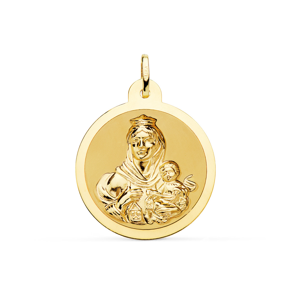 18K ESCAPULARIO ORO AMARILLO ORO AMARILLO BRILLO VIRGEN DEL CARMEN Y CORAZON DE JESUS 28 MM