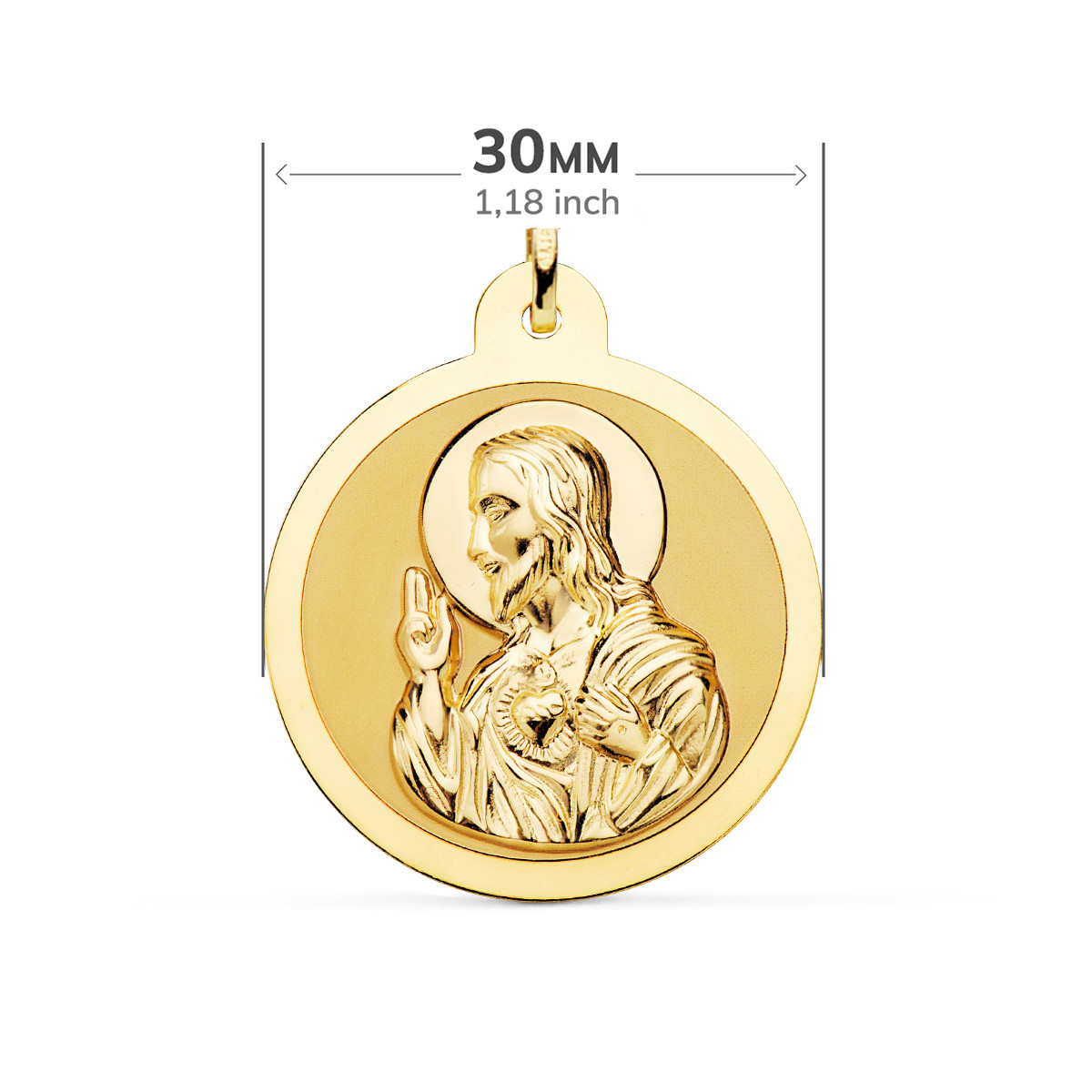 18K ESCAPULARIO ORO AMARILLO ORO AMARILLO BRILLO VIRGEN DEL CARMEN Y CORAZON DE JESUS 30 MM