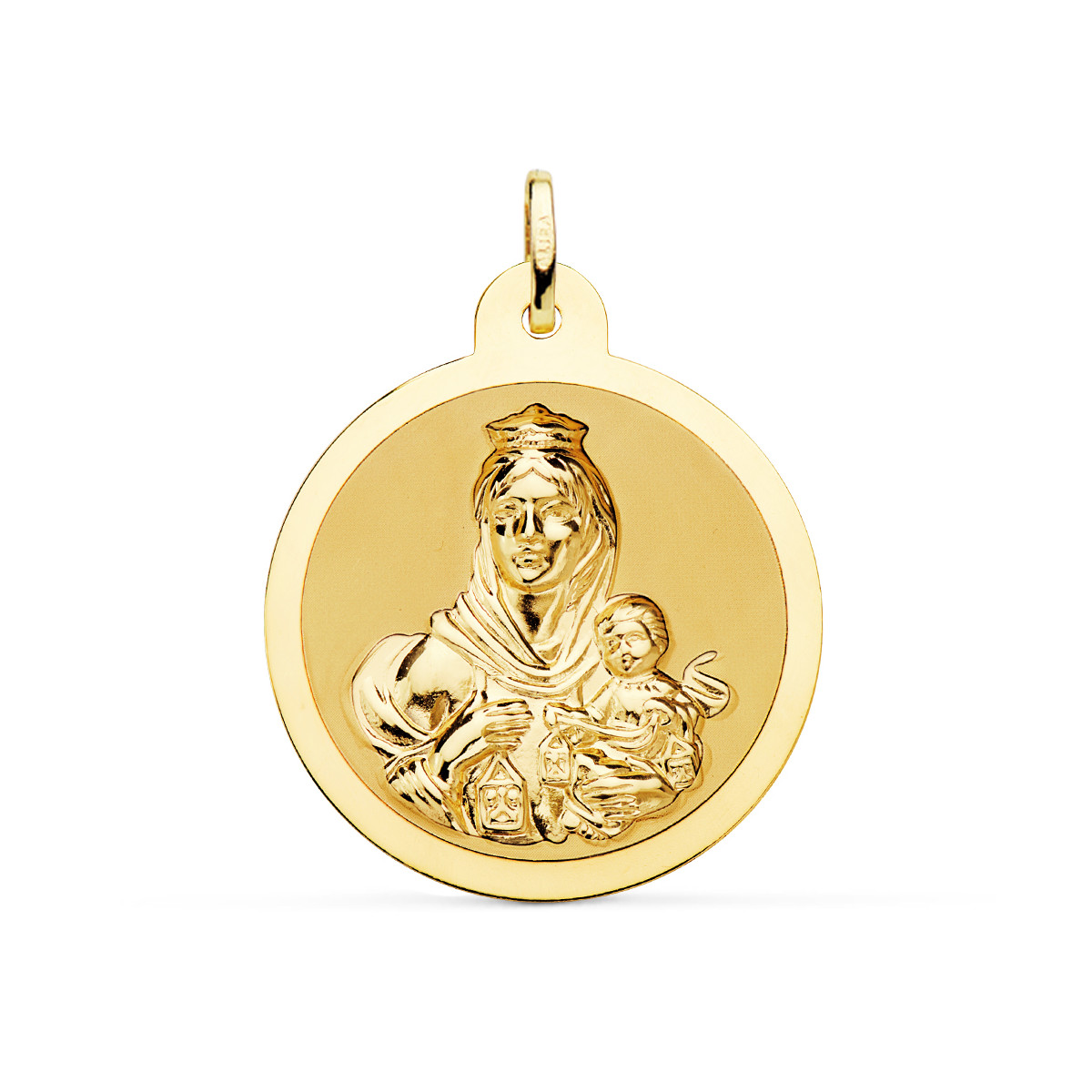 18K ESCAPULARIO ORO AMARILLO ORO AMARILLO BRILLO VIRGEN DEL CARMEN Y CORAZON DE JESUS 30 MM