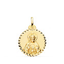 18K MEDALLA ORO AMARILLO CRISTO SAGRADO CORAZON JESUS BRILLO TALLA CRUZADA 20 MM