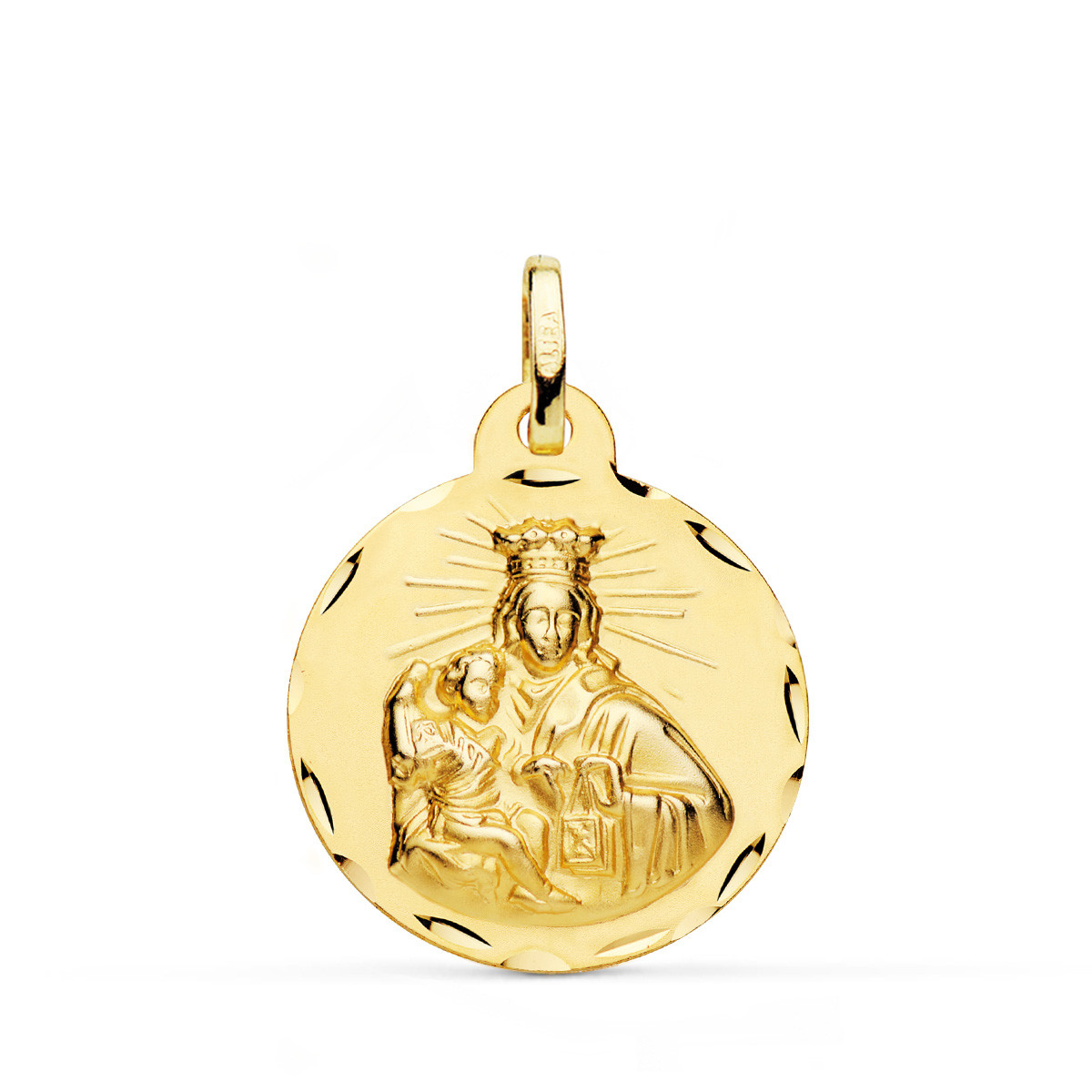 18K ESCAPULARIO ORO AMARILLO CORAZON DE JESUS Y VIRGEN DEL CARMEN TALLADO ORO AMARILLO 22 MM
