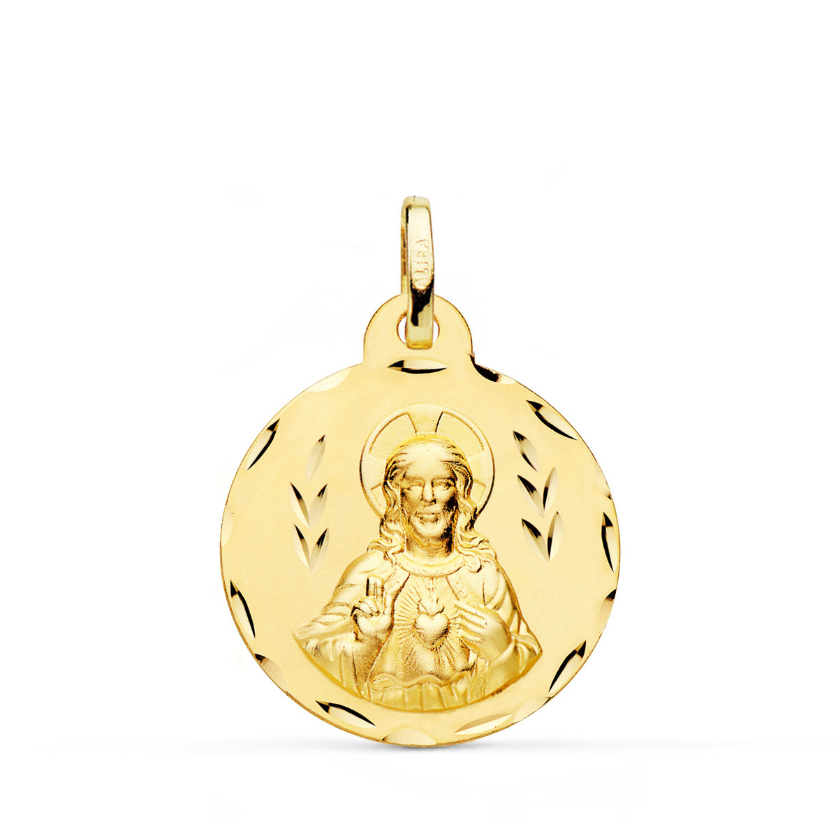 18K ESCAPULARIO ORO AMARILLO CORAZON DE JESUS Y VIRGEN DEL CARMEN TALLADO ORO AMARILLO 22 MM