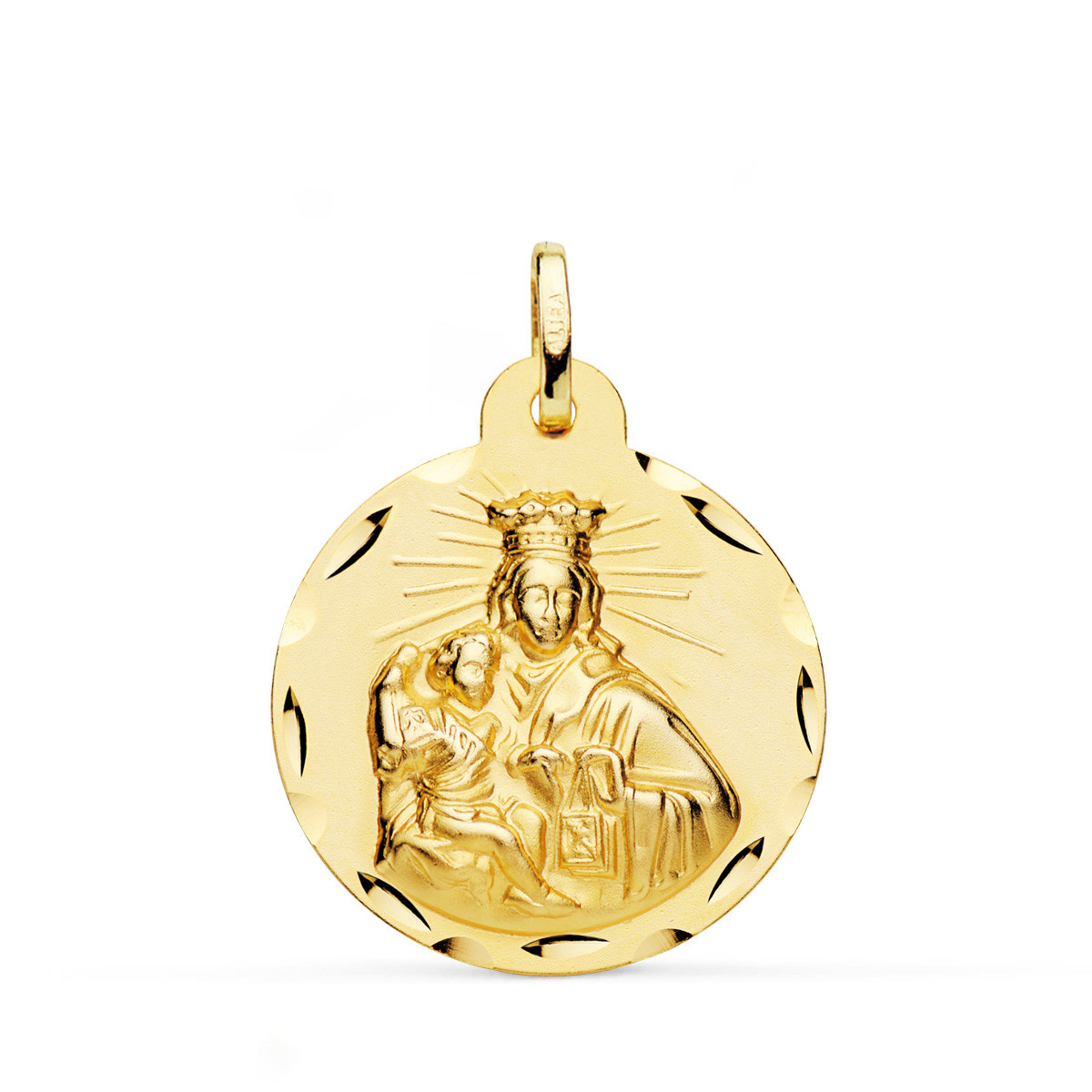 18K ESCAPULARIO ORO AMARILLO CORAZON DE JESUS Y VIRGEN DEL CARMEN TALLADO ORO AMARILLO 24 MM