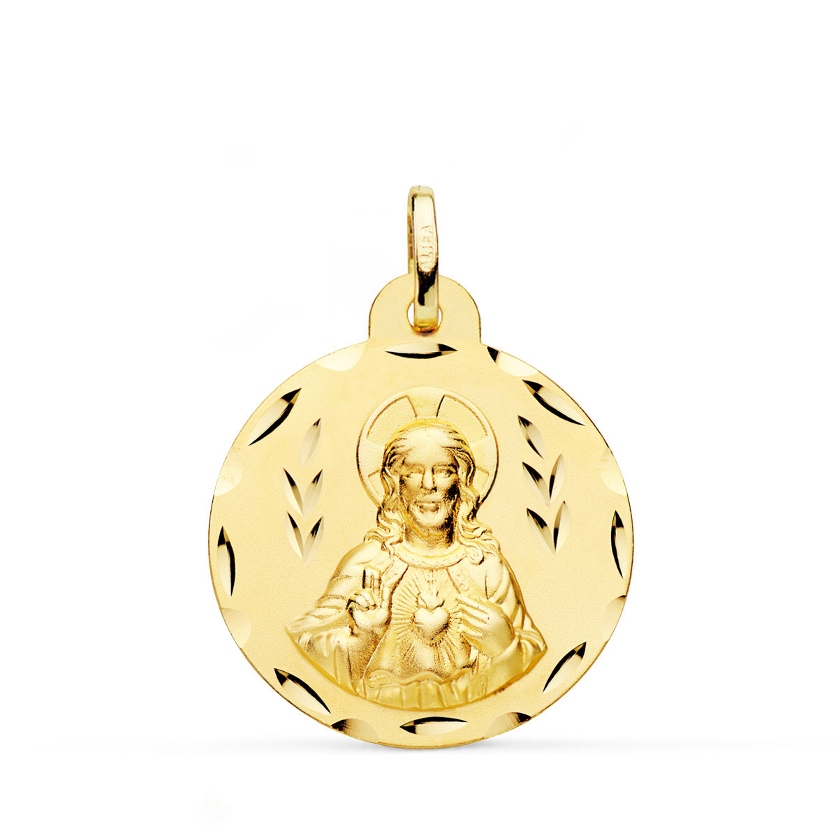 18K ESCAPULARIO ORO AMARILLO CORAZON DE JESUS Y VIRGEN DEL CARMEN TALLADO ORO AMARILLO 24 MM