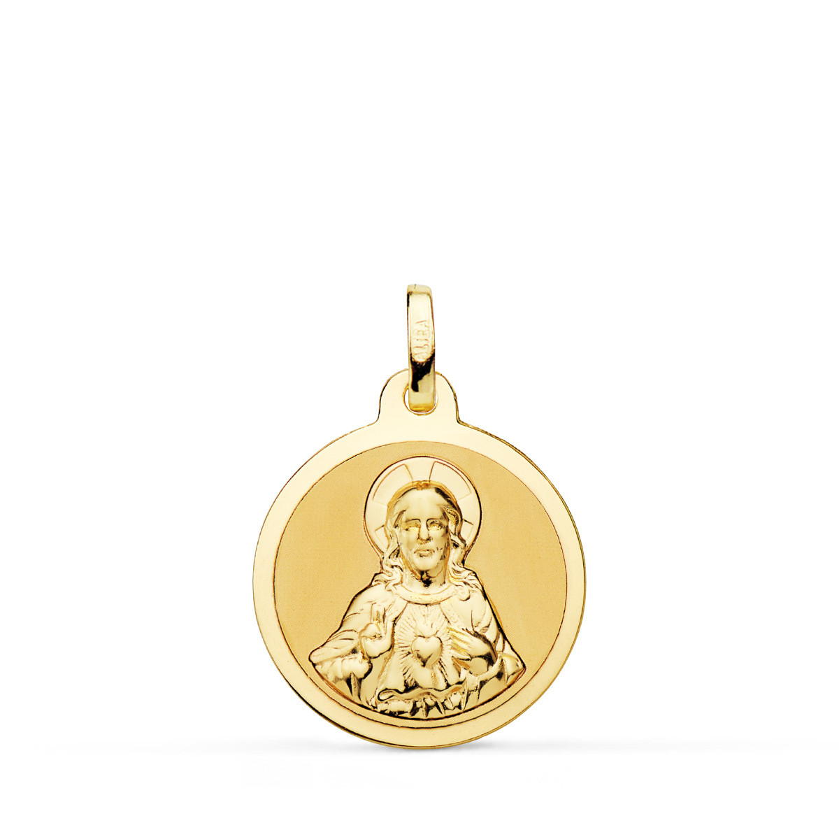 18K ESCAPULARIO ORO AMARILLO VIRGEN DEL CARMEN Y CORAZON DE JESUS EN BRILLO 18 MM