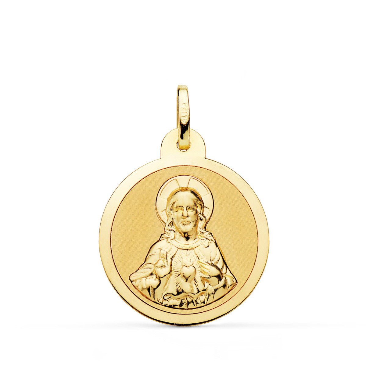 18K ESCAPULARIO ORO AMARILLO VIRGEN DEL CARMEN Y CORAZON DE JESUS EN BRILLO 22 MM