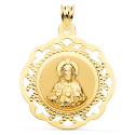 18K ESCAPULARIO ORO AMARILLO VIRGEN DEL CARMEN Y CORAZON DE JESUS CALADO BRILLO 31 X 27 MM