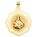 18K ESCAPULARIO ORO AMARILLO VIRGEN DEL CARMEN Y CORAZON DE JESUS CALADO BRILLO 31 X 27 MM