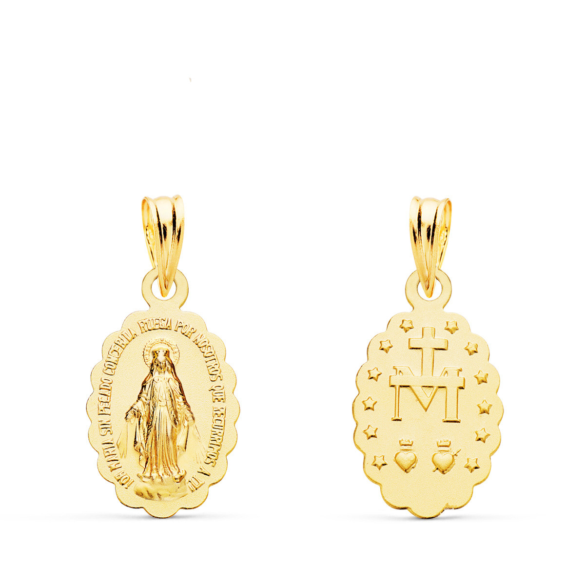 18K MEDALLA ORO AMARILLO VIRGEN DE LA MILAGROSA OVAL MATIZADA 15X10 MM